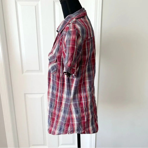MEC Short  Sleeve Snap Button Plaid Western Shirt - Picture 2 of 15